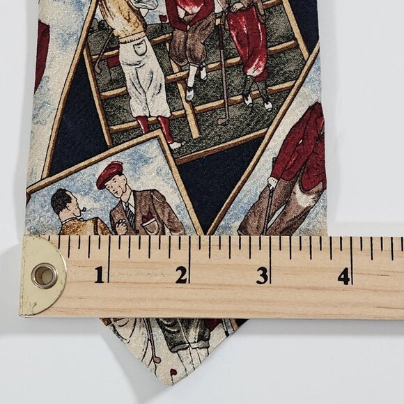 Gant Tie Silk  Multicolor Golf Players Print VTG Boho Art to Wear W3.75 L58 inch - Picture 4 of 16